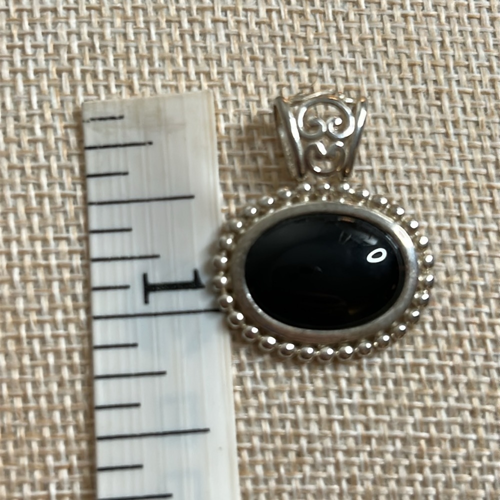 Sterling Silver Onyx Cabochon Oval Beaded Filigree Pendant NV Nevada Ornate 925 - Picture 7 of 10